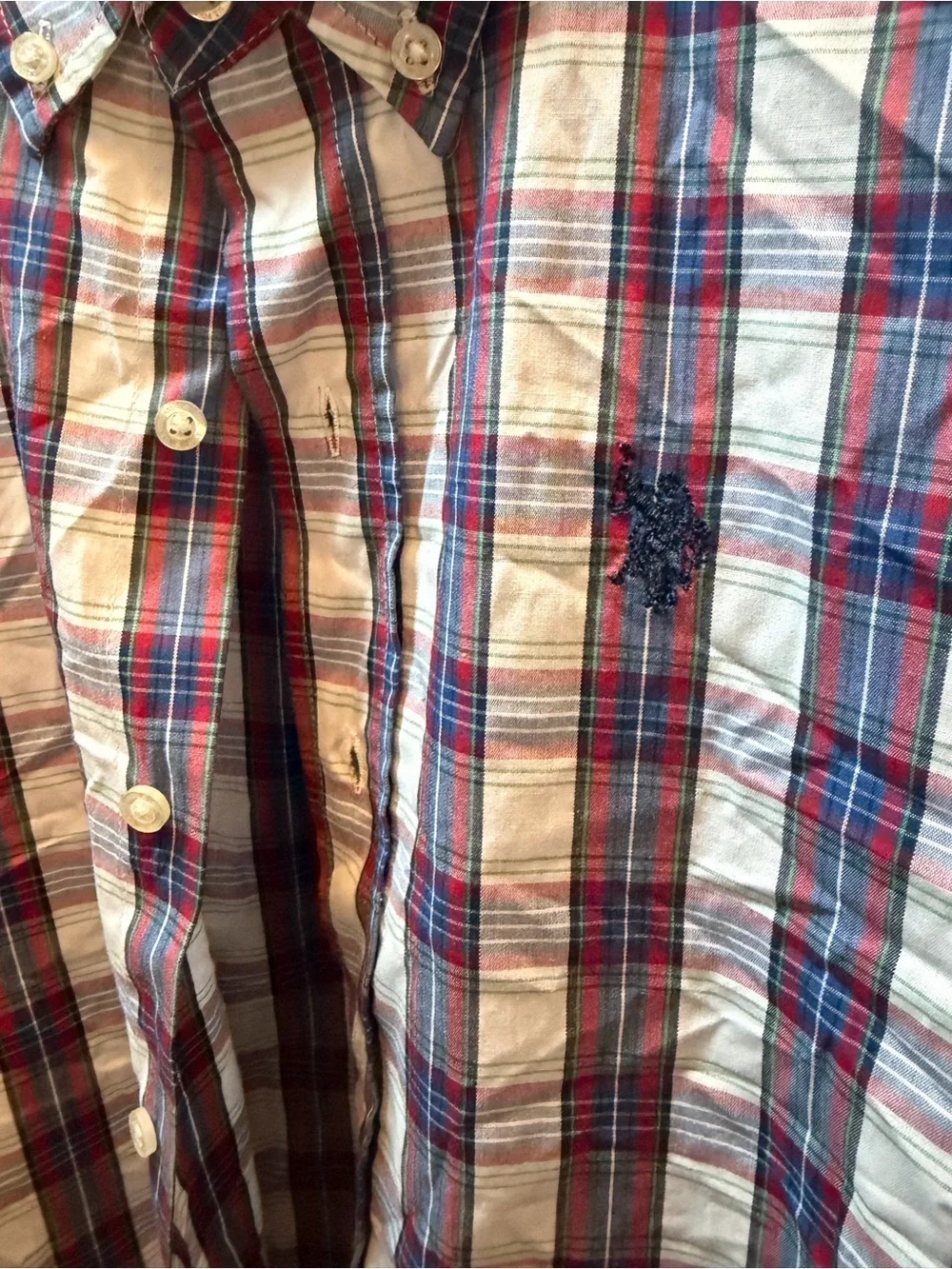 US Polo vintage Classic Plaid Button-Down Shirt in White/Blue/Red boys 18 - Picture 3 of 3